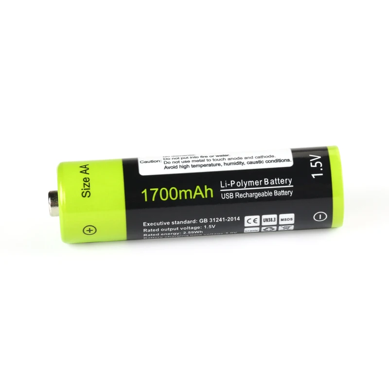 ZNTER 4pcs USB Rechargeable Battery Universal AA 1.5V 1700mAh Lithium Polymer Batteries Charged by Micro USB Cable