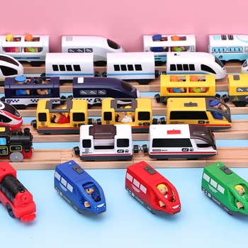 Çocuklar RC elektrikli trenler lokomotif manyetik tren Diecast oyuncak yuvası için Fit Brio ahşap demiryolu tren parça oyuncak çocuklar için