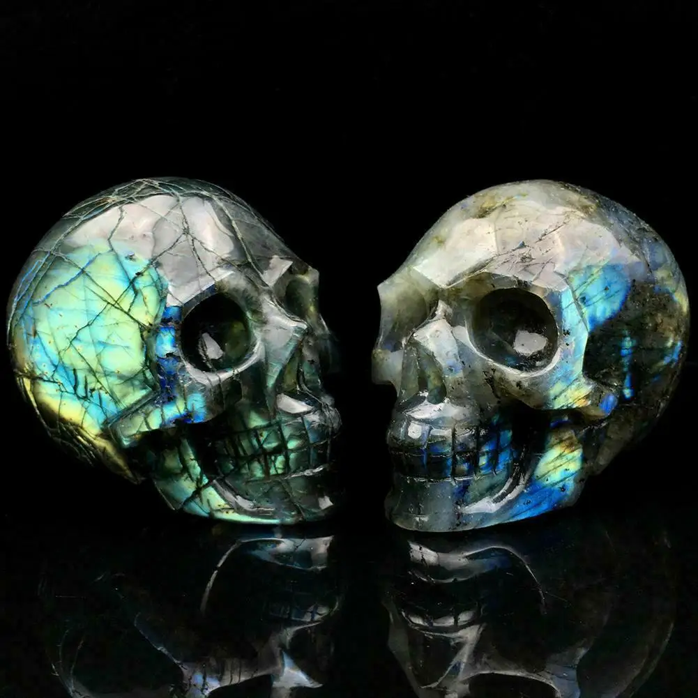 

Top！ Natural Labradorite Quartz Skull Hand Carved Crystal Healing Gifts Hot