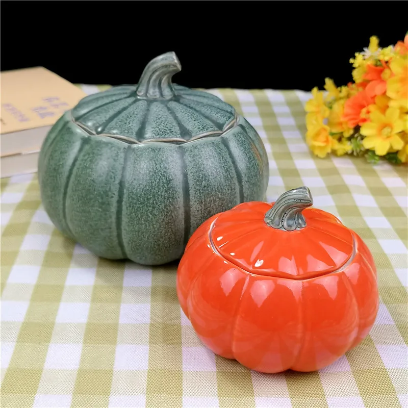 Household Creative Pumpkin Ceramic Tea Jar Moisture Proof Storage Can Personalized Small Sealed Can Snack Can