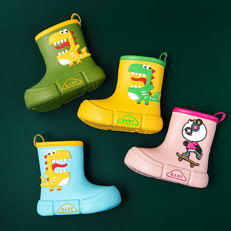 Toddler Girl Rainboots EVA Waterproof Children's Shoes Kids Rain Boots Padded Heel Padded Kids Boy Cartoon Dinosaur Water Shoes