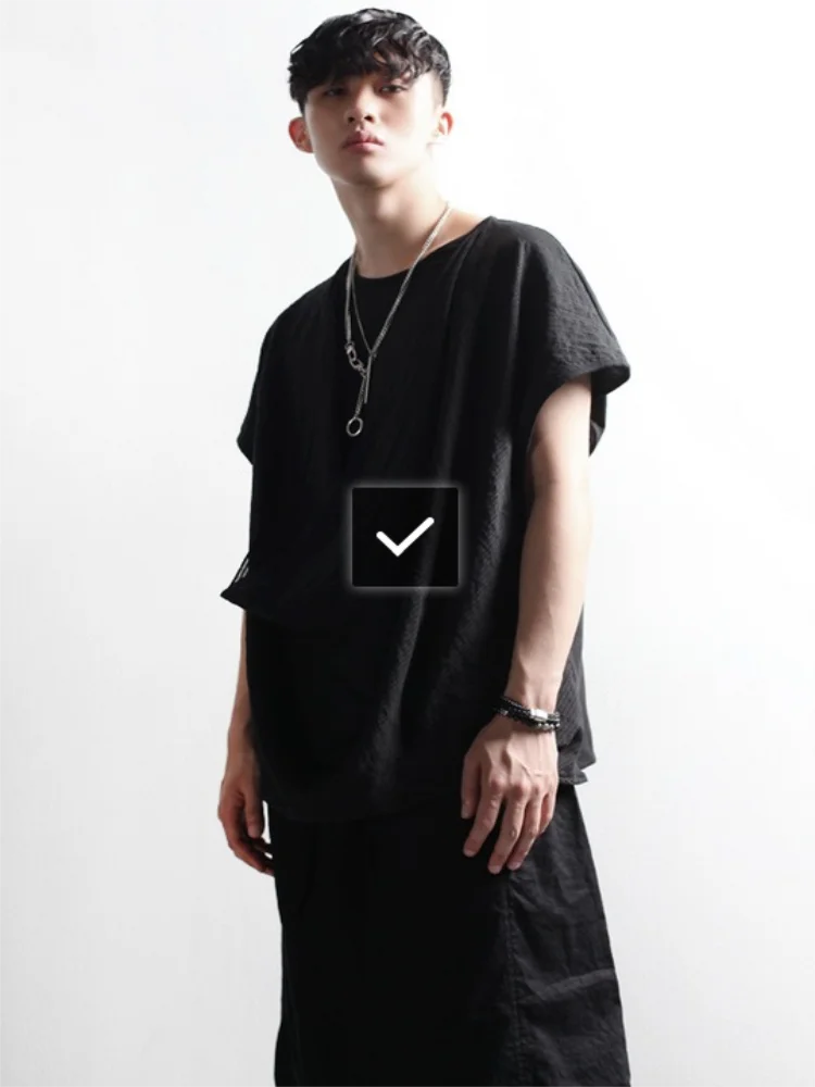 Men's Short Sleeve T-Shirt Summer New Personality Stitching Design Hairstylist Yamamoto Wind Large Size Half Sleeve