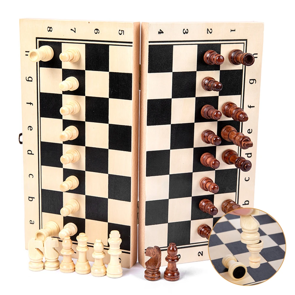 

11" Wooden Magnetic Chess Set Interior Storage Box Folding Board Portable Travel ChessBoard Game For Family Gathering Interactiv