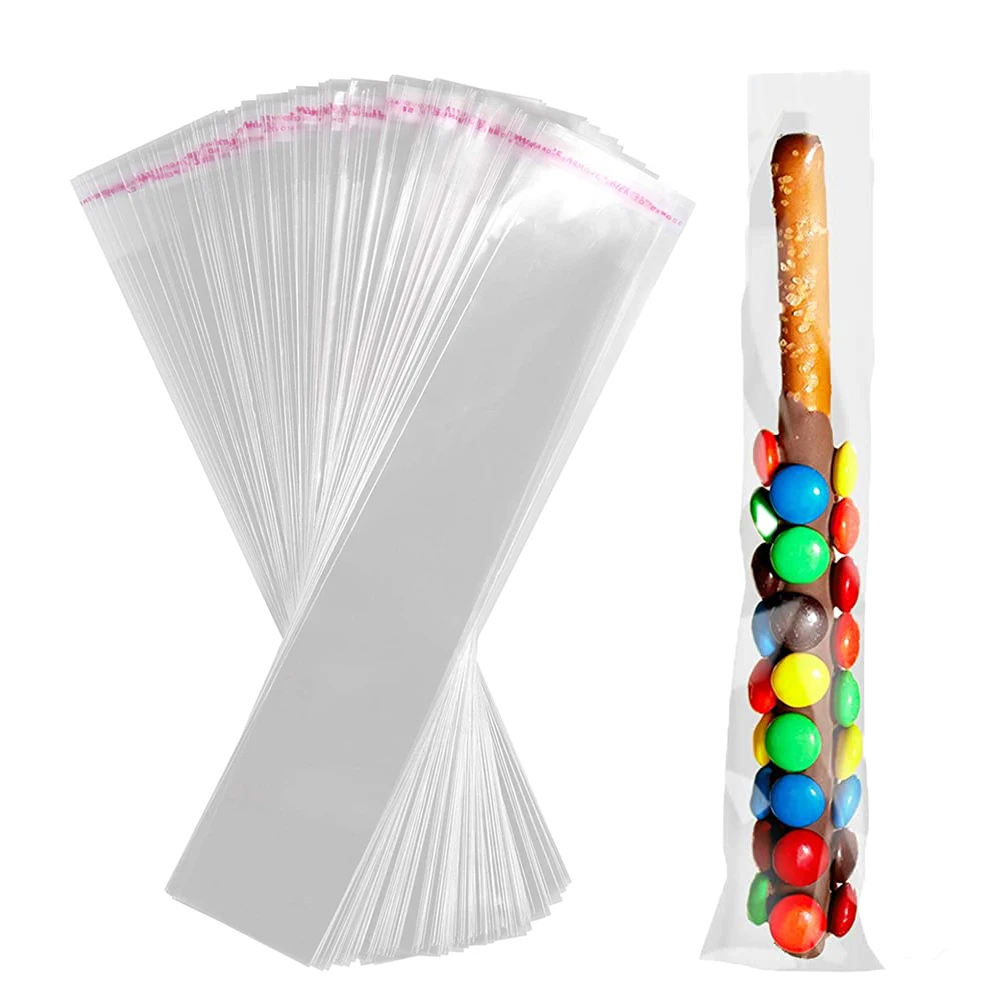 100 Pcs Self Sealing Cellophane Bags 5x25cm Clear Pretzel Rod Bags Resealable Cellophane Bag For Packaging Candy Gifts Favors