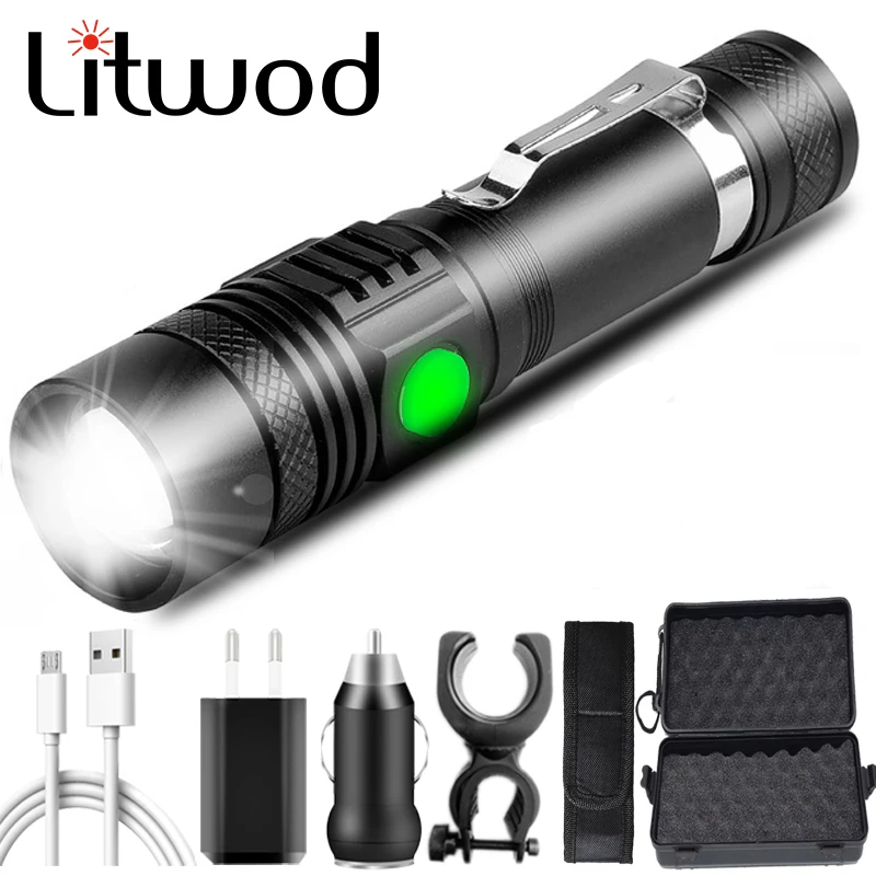 

XP-L V6 XM-L2 U3 T6 USB Rechargeable Led Flashlight Aluminum Zoom Waterproof Torch 18650 Battery Bicycle Lantern Bike Light 10W