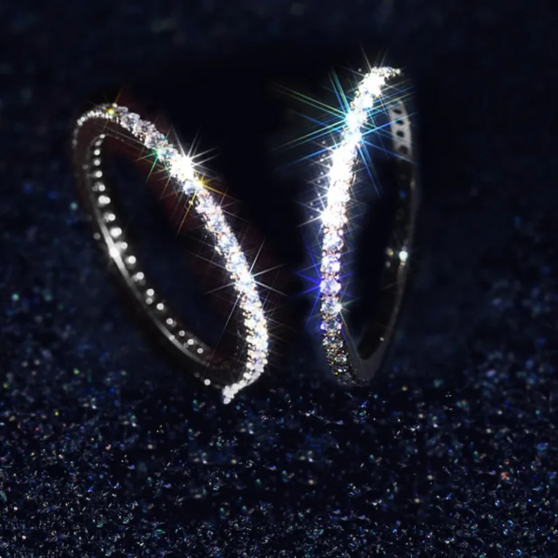 Eternity Pave Diamond cz Ring Real 925 sterling silver Jewelry Engagement Wedding band Rings for Women Bridal Charm Party Bijou
