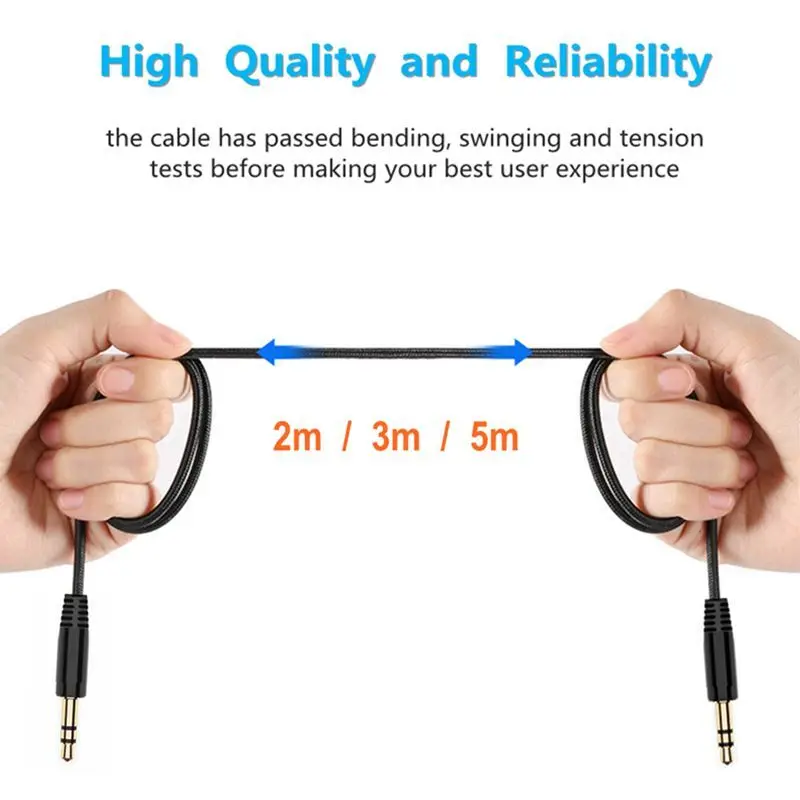 2/3/5m AUX Nylon Braid Headphone Extension Cable 3.5mm Jack Male to Male AUX Cable M/M Audio Stereo Extender Cord Earphone