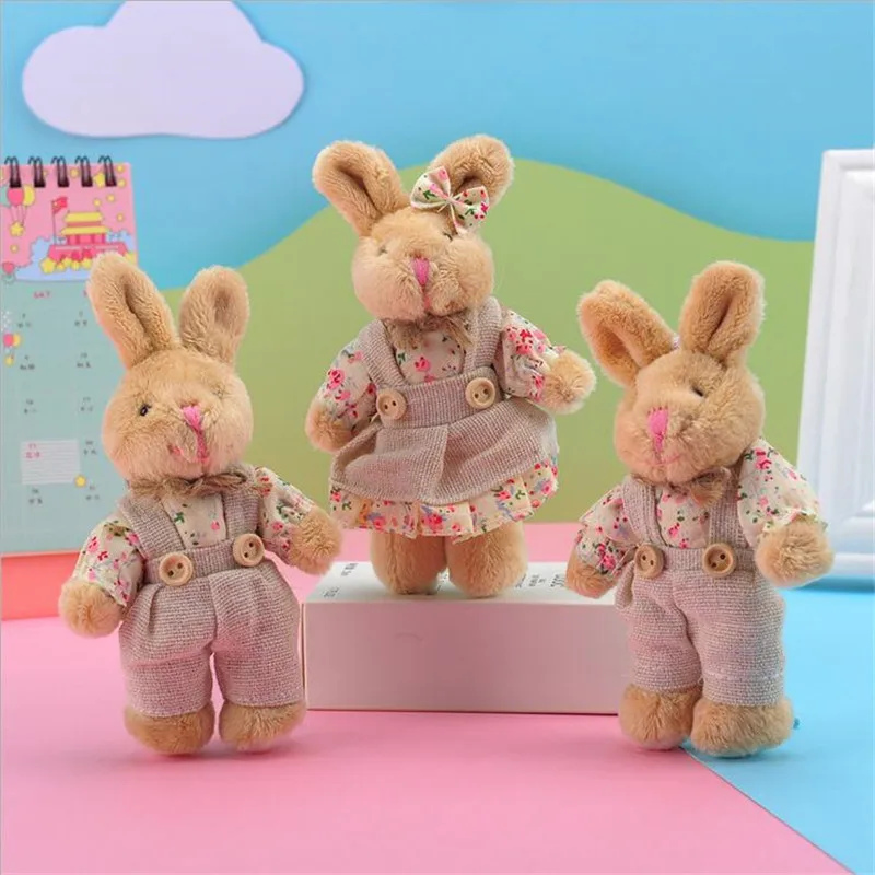 2PCS Pastoral Couple Bunny Plush Pendant Stuffed Rabbit Children's Toy Doll New Birthday Stuffed Animal Toy Girl Gift12CM