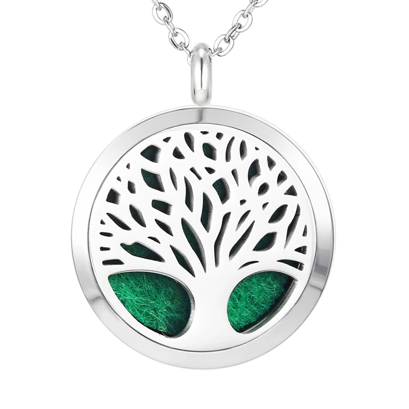 Aromatherapy Essential Oil Diffuser Necklace Tree of Life Pattern Stainless Steel 20 25 30mm Locket Pendant with Chain