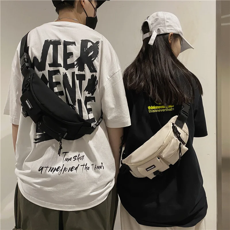 Crossbody Bags Men Hip-hop Chest Waist Zipper Hobos Letter Harajuku Tactic Students New Travel Unisex Nylon Fashion Males Bolsa