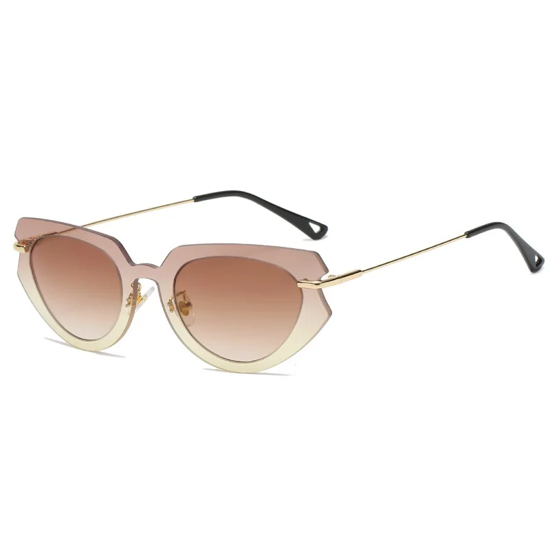 Lunettes de soleil yeux de chat sans bords pour femmes, une pièce, cadre Transparent dégradé, lunettes de soleil de marque de styliste, lunettes ombres UV400