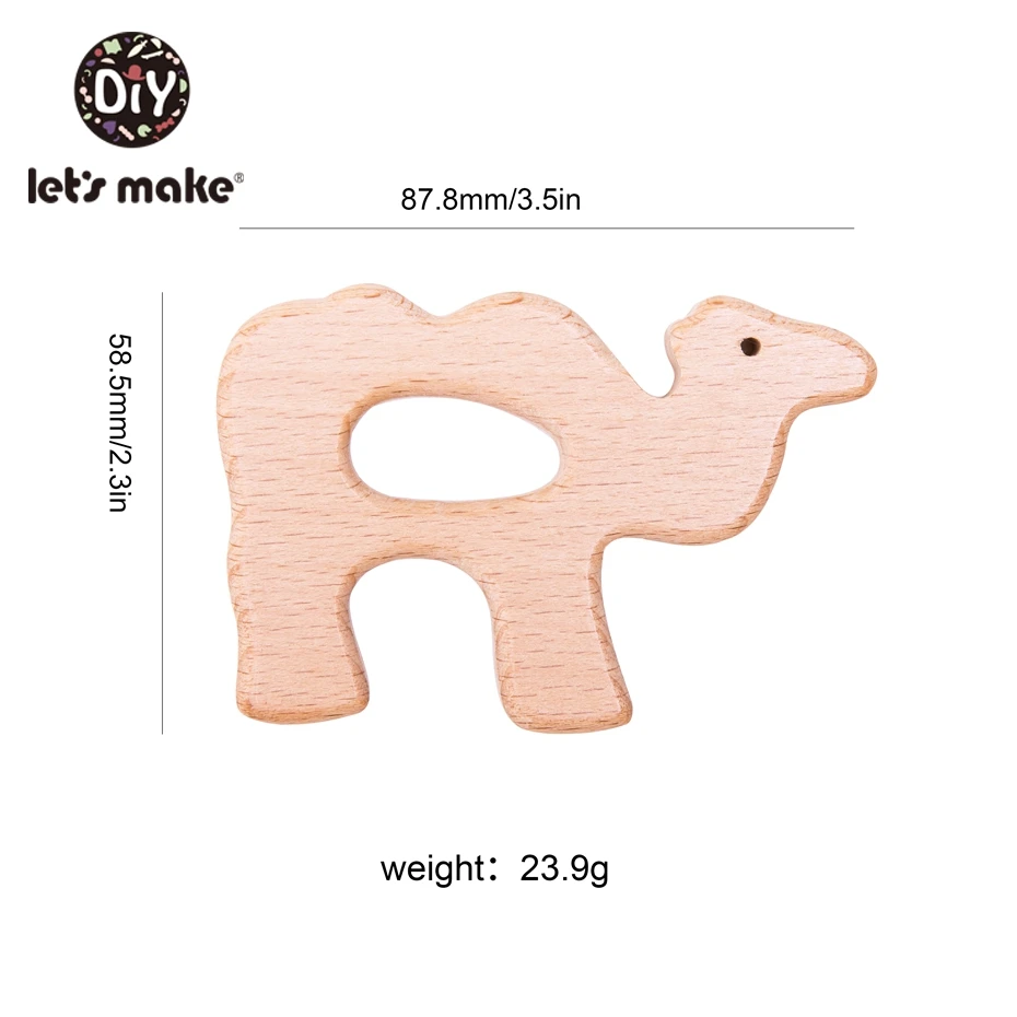 Let'S Make 5pcs Wooden Teether Cute Alpaca Natural Beech Organic Wooden Teething Pendant Baby Rattle Newborn Mobile Play Gym Toy