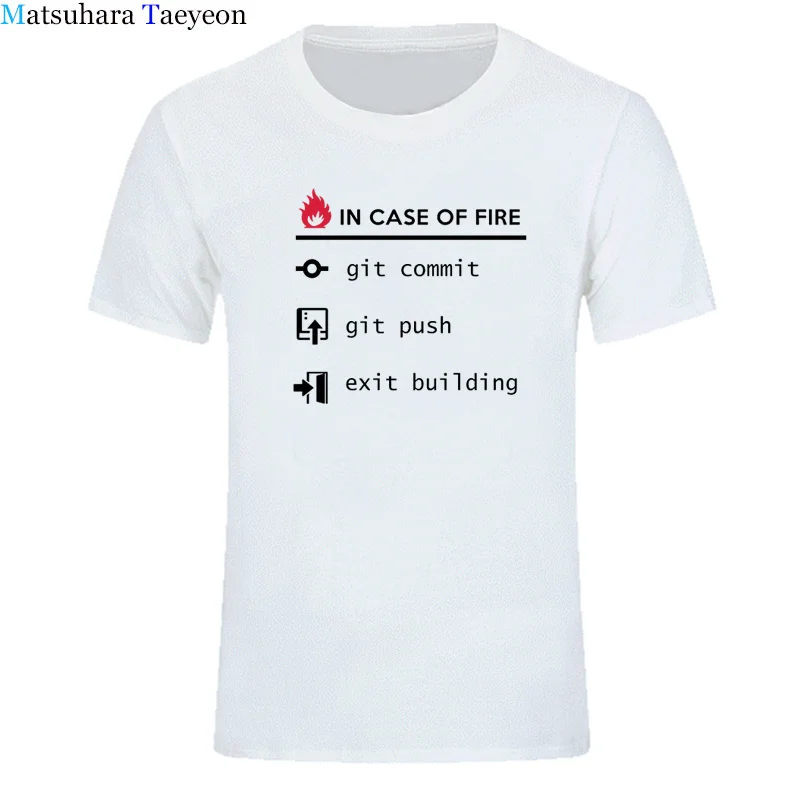 New T-shirts 100% Cotton Unisex T Shirt Coder Developer Programmer Jokes In Case of Fire Git Commit Funny Minimalist Artwork Tee