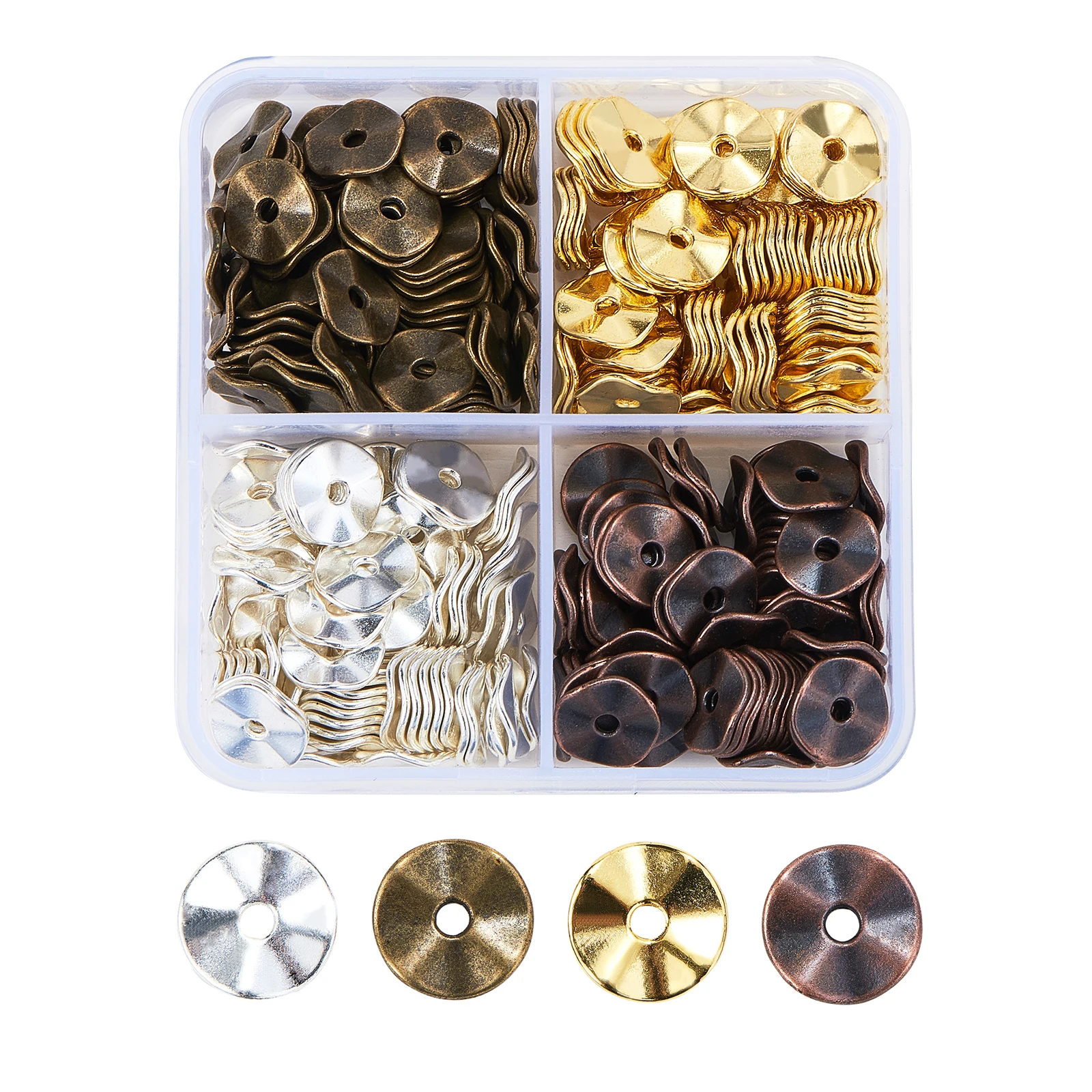 320Pcs/box Tibetan Style Alloy Wavy Spacer Beads Flat Round Beads for Handmade Bracelet DIY Jewelry Making 10x1mm, Hole: 2mm