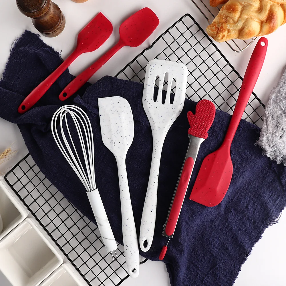 7 Pcs Silicone Kitchenware Snowflake Christmas Style Baking Cooking Tool Scraper Fashion Red Silicone Baking Tool Set