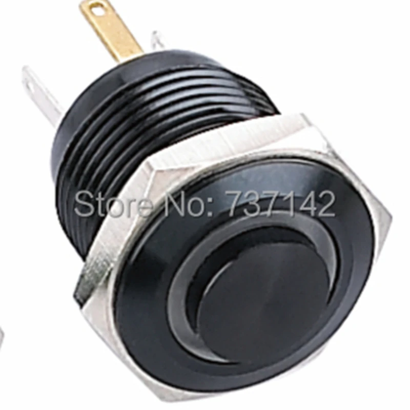 ELEWIND 16mm  longer pin  Ring illuminated black aluminum  momentary push button switch  10NO (PM161H-10E/JL/B/12V/A)