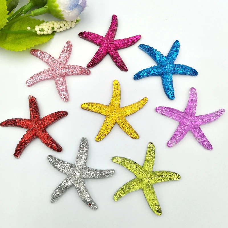 10pcs New pattern Resin Adorable Glitter Colorful Starfish For Home Wedding Decor Crafts Making Scrapbooking DIY Hair Bow Center