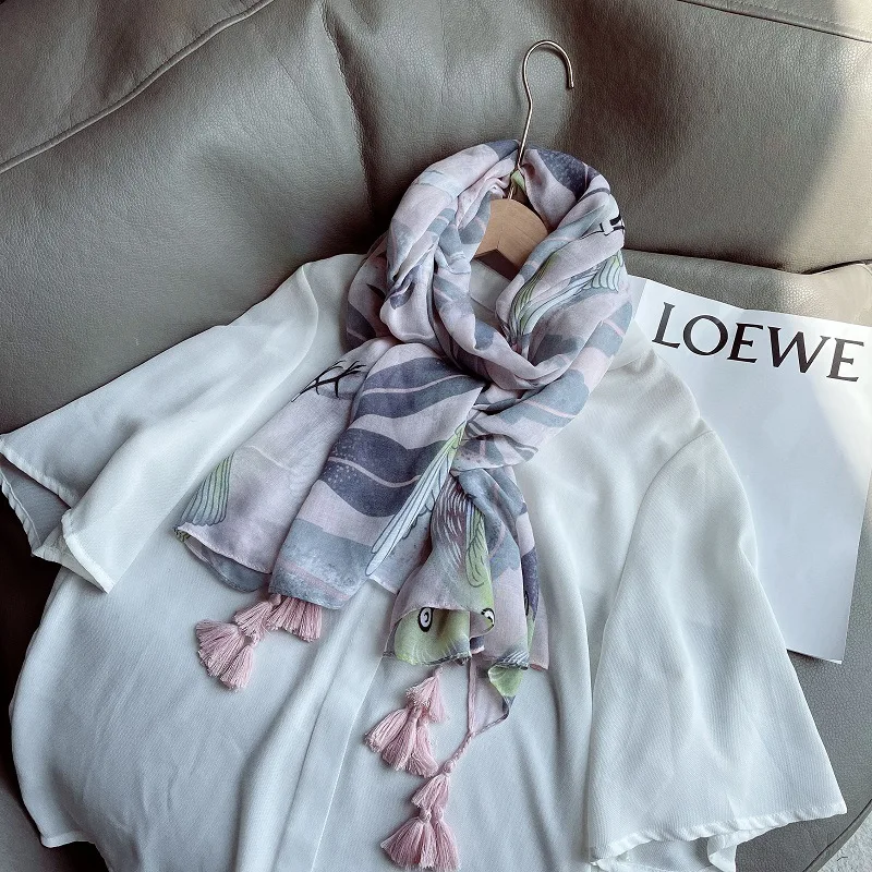 2021 New Cotton Leaf And Bird Print Tassel Scarves Shawls Long Beautiful  Leaves Head Muffler Wrap Hijab Free Shipping