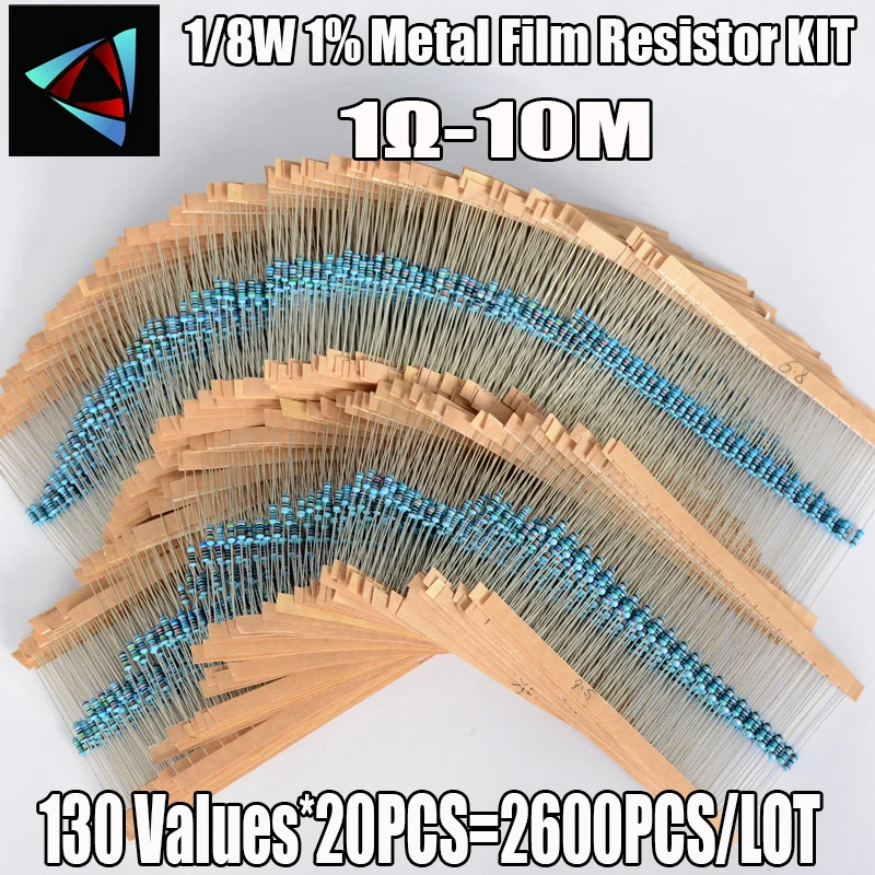 2600Pcs 130Values 1/8W 0.125W 1% Metal Film Resistors Assorted Pack Set Lot Resistors Assortment Kits Fixed capacitors