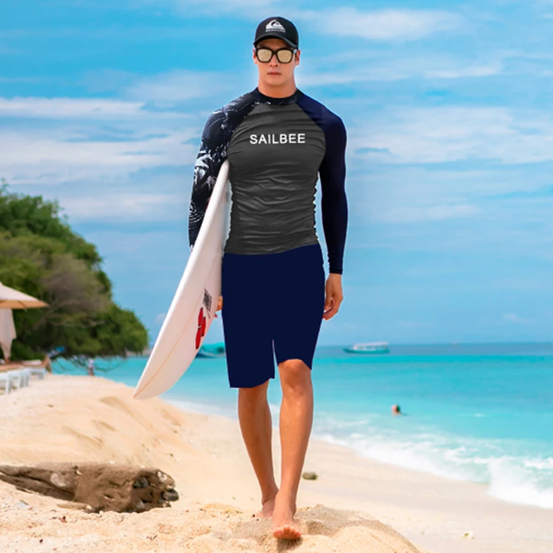 SAILBEE الرجال UV حماية ملابس السباحة طويلة الأكمام ملابس السباحة رجالي Rashguard تصفح طفح الحرس تصفح قميص للسباحة الشراع هبوط السفينة #2