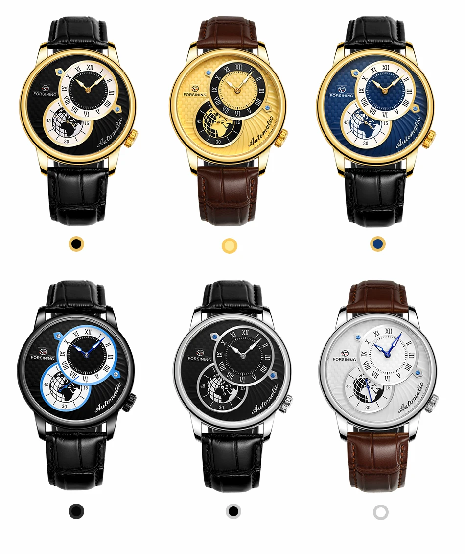 FORSINING men's and women's watches simple fashion style double ring mechanical skin strap wrist watch mechanical watch