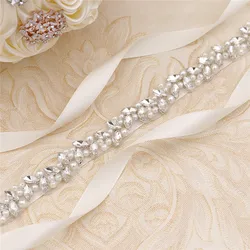 Cintura da sposa semplice con strass Color argento perle abito da sposa in cristallo cintura da donna cintura