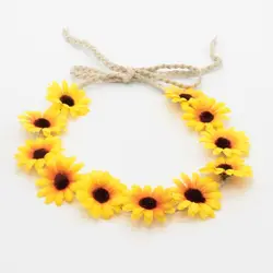 Sunflower Garland Floral Wreath Woven Daisy Headband for Women Female Girls Hat Hair Decorative Accessories