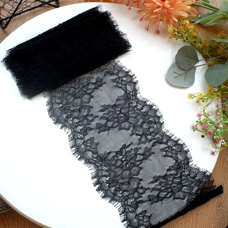 (3 meters/lot) 15cm White Black eyelash lace fabric Voile Lace Trim Embroidered Wedding Dress Fabric