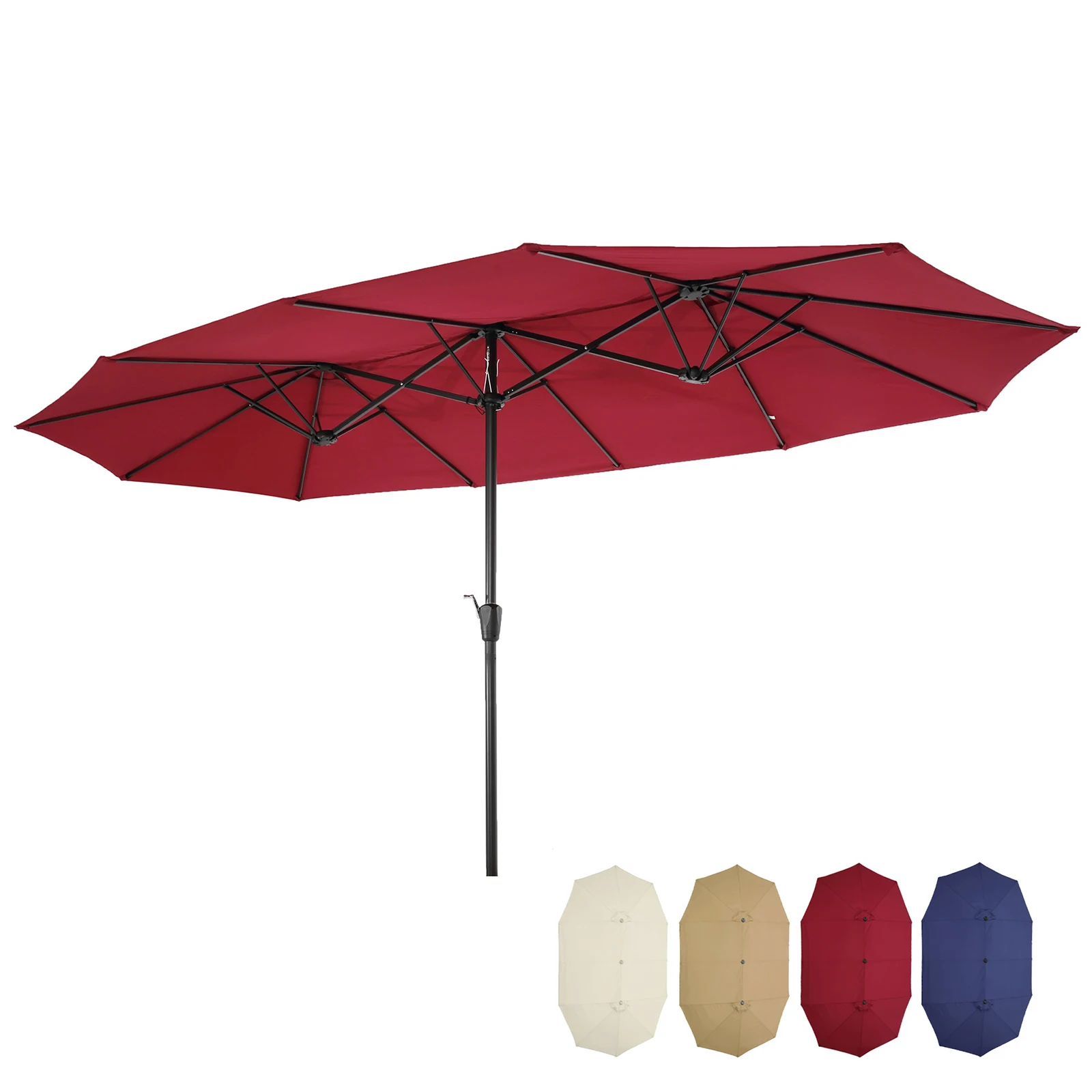 4 Colors 15x9ft Sunshade Large Double-Sided Rectangular Outdoor Aluminum Twin Patio Market Umbrella[US-Depot]