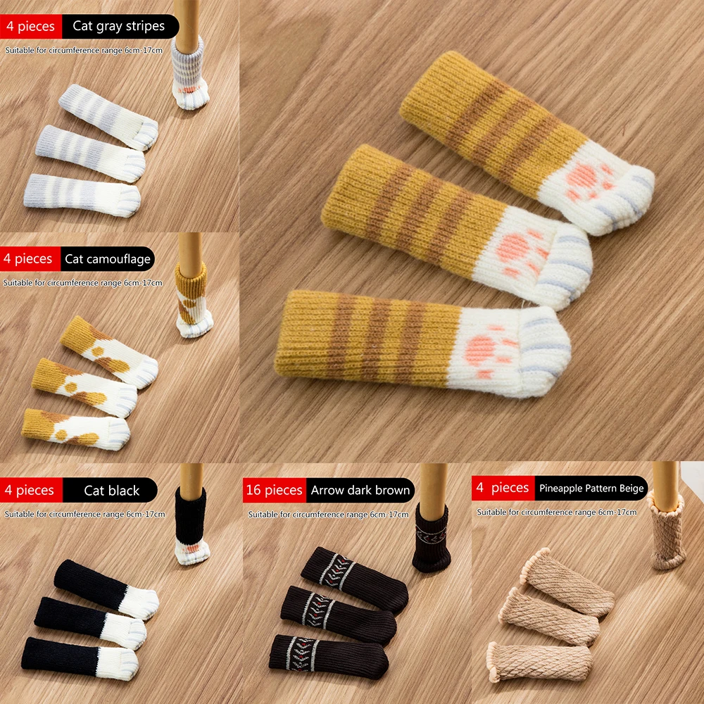 4-piece Table And Chair Foot Cover Cat Claw Knitted Socks Mute Wear-resistant Anti-skid Pad Door Handle Protective Sleeve
