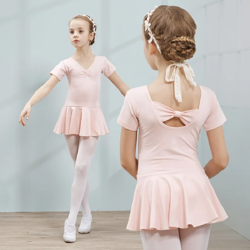 Abito da ballo a manica corta per ragazze, abiti da ballo in cotone, body da balletto per bambini, abito Tutu, gonne da ballo per bambini, abito da balletto