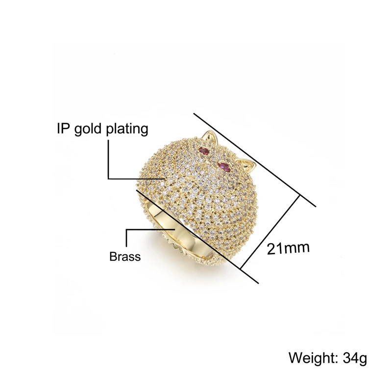 Hip Hop Iced Out Bling Charm Owl Ring Mens Gold Silver Color Cubic Zirconia Ring For Men Women Jewelry