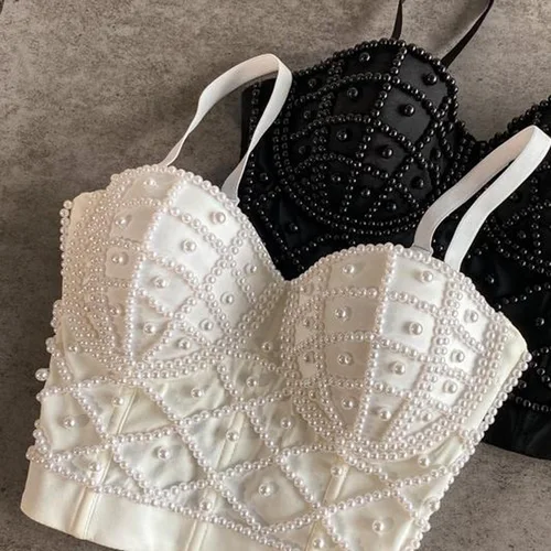Corsé femenino con cuentas completas, camisola para discoteca con perlas, carpeta corta para el pecho, camisola Sexy para Mujer, lencería, sujetador de tubo, Debardeur