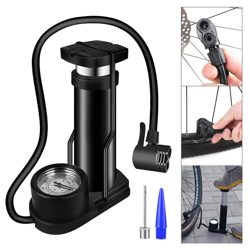 Bicycle Foot High Pressure Pump Portable Mini Bike Pump Foot Bicycle Tire Inflator With Pressure Gauge Bicycle Accessories