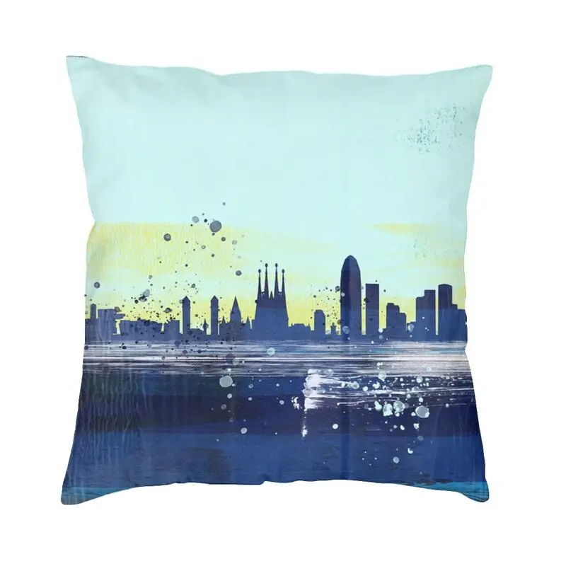 Spain Cityscape Barcelona Abstract Skyline Cushion Cover Home Decoration Oil Painting Art Landscape Throw Pillow Case