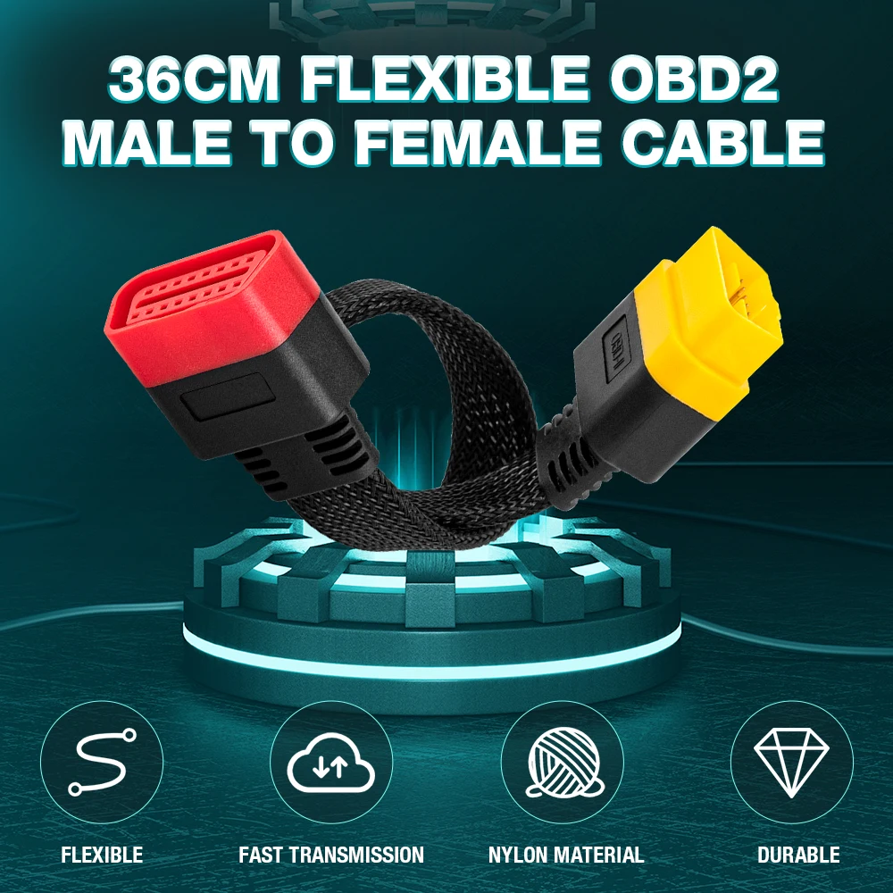 THINKDIAG Cable 16 Pin Male to Female OBD2 Extension Cable Car Diagnostic Tool 0.36M for thinkdiag Easydiag OBDII EOBD Connector