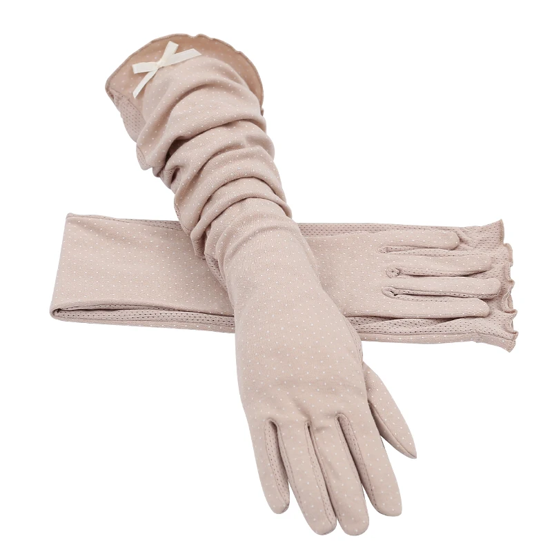 Guantes largos de algodón con protección solar para mujer, manoplas finas y transpirables para pantalla táctil, Mangas de mano, protectores de brazos para conducir y montar, para verano