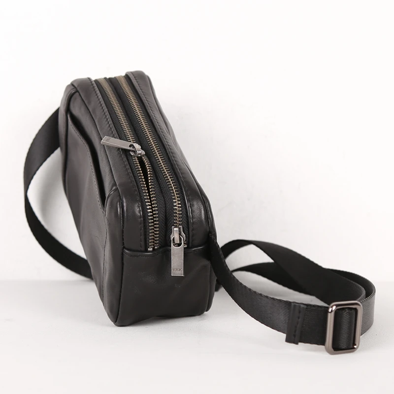 Chest Bag Men Genuine Leather Luxury Double Zipper Mini Travel Cell Phone Bags Storage Cigarette Pack Cowhide Waist bags Men