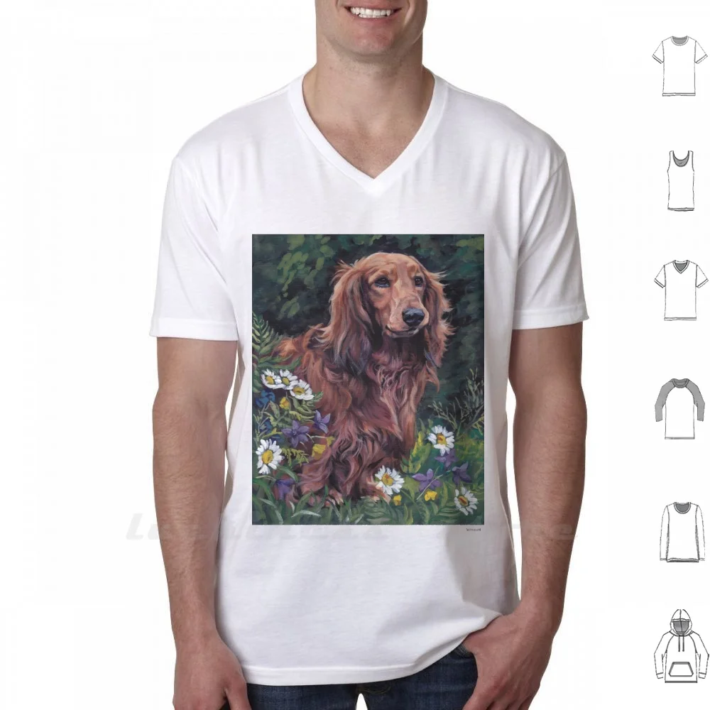 Dachshund Fine Art Painting T Shirt Big Size Dachshund Red Long Hair Dachshund Fine Art Painting Realistic Dachshund Portrait