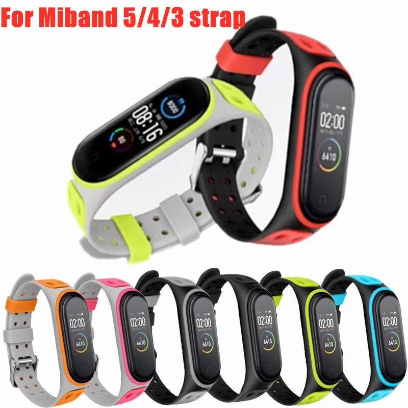 샤오미 미 밴드 5 4 3 용 스트랩, 샤오미 mi 밴드 5 4 3 용 팔찌 더블 버클 교체용 실리콘 손목밴드 액세서리