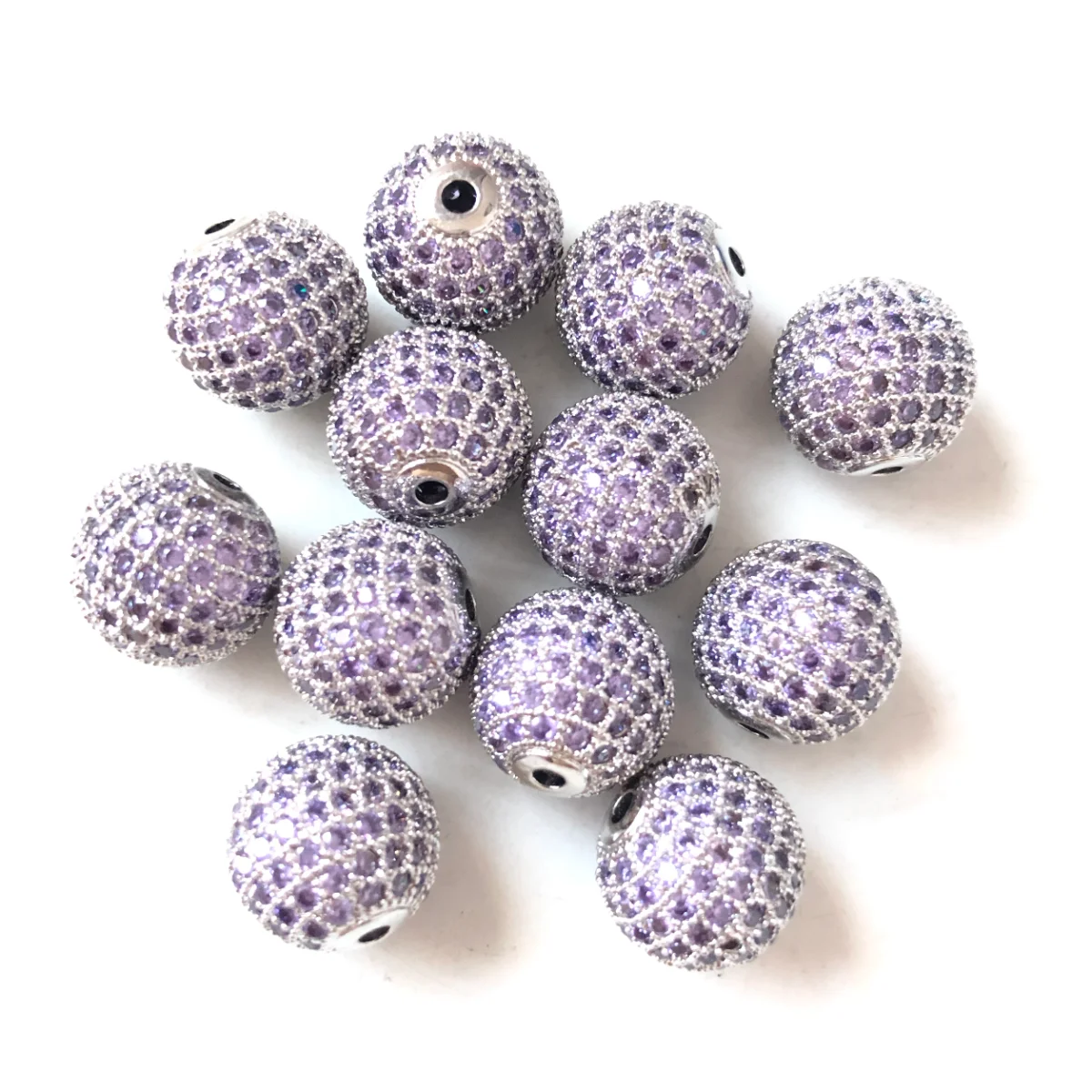 10pcs/lot Size 12mm Purple Zirconia Paved Disco Ball Spacers Beads for Women Bracelets Making Girl Handcrafts Creation Accessory