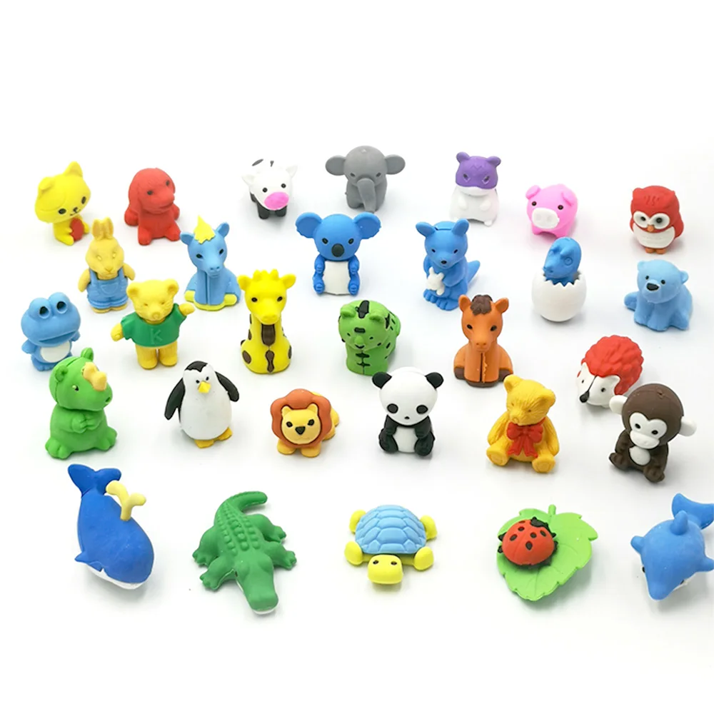 50pcs / lot Varies Animal Erasers Novelty Different Kinds of Animal Erasers Panda / Tiger / Elephant ...