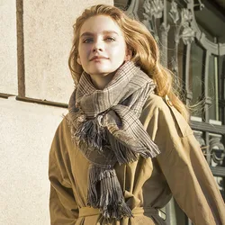 2025 NEW  Real Wool Women Scarf Stole Plaid Wool Scarves for Women Winter Warm Female Poncho Cape Fashion Lady Shawls New Styles