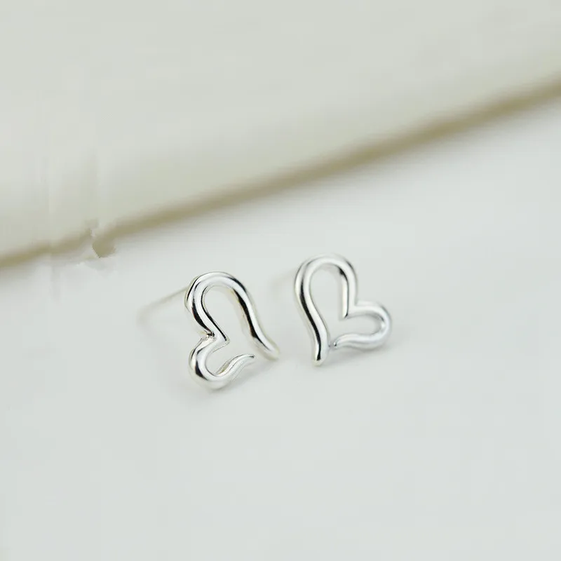 100% 925 Solid Real Sterling Silver Hollow Heart Stud Earrings for Women Girls Wedding Jewelry pendientes brincos