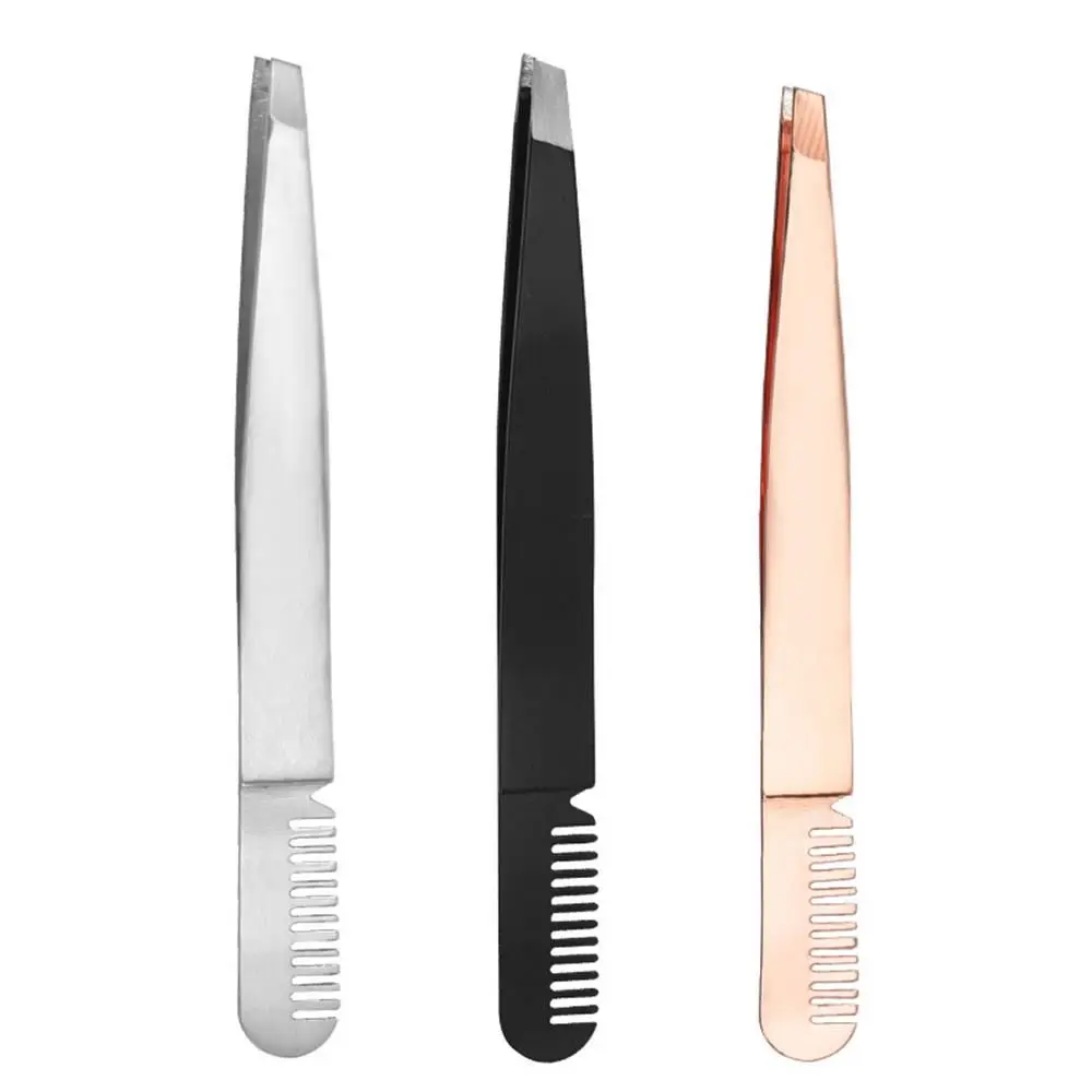 Stainless Steel Eyelashes Extension Tweezer Eyebrow Tweezer with Eyebrow Brush Comb Nail Rhinestones Picker Multifunctional Tool