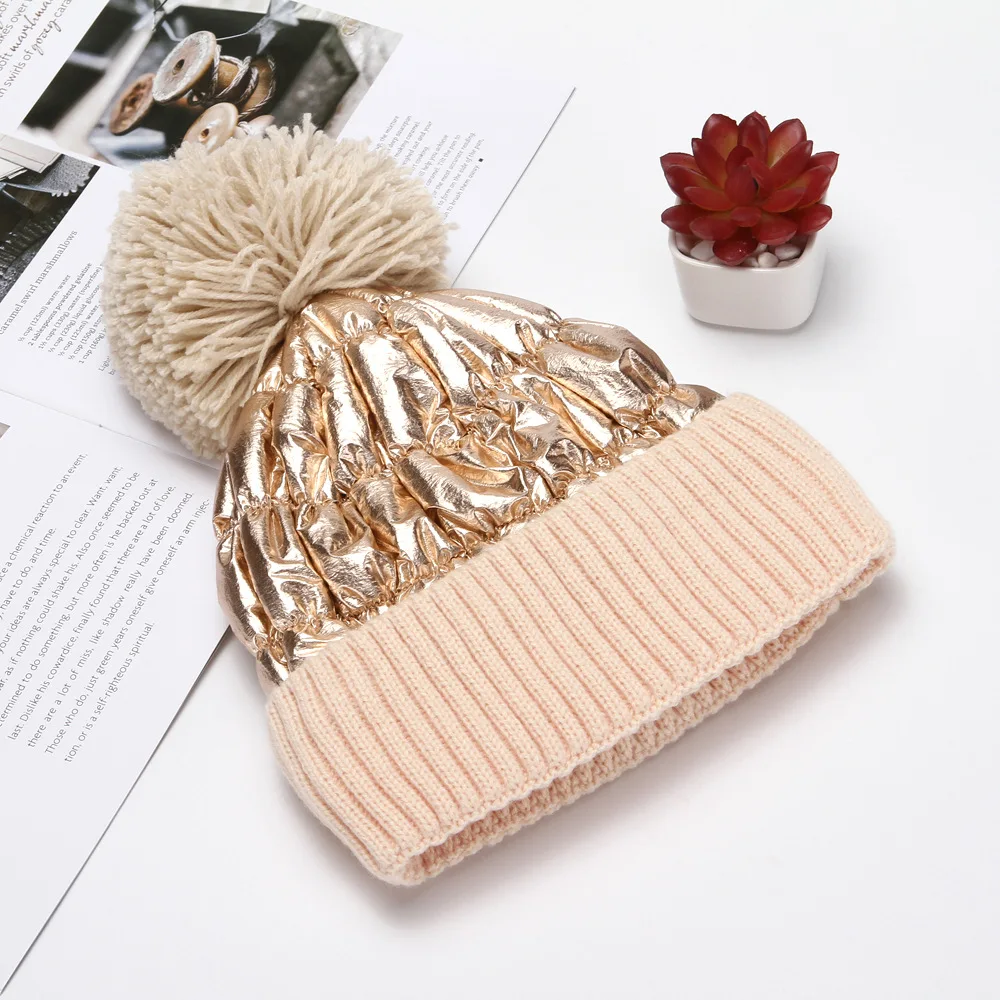 2024 Winter Hats For Women Thick Bling Knitted Beanies Hat Girls Autumn Female Hairball Pink White Caps Warmer Bonnet Casual Cap