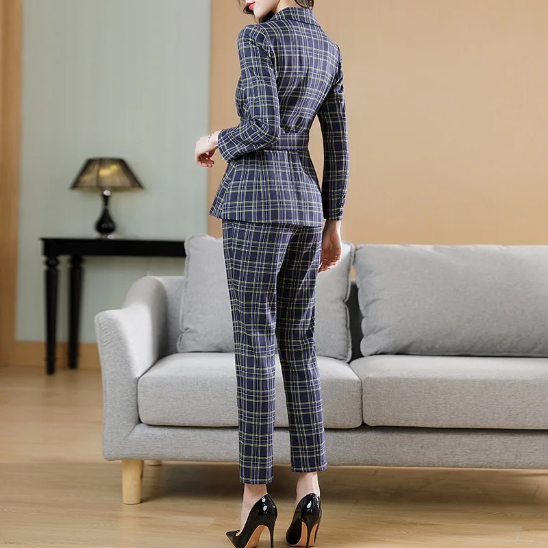 Women's new autumn / winter 2024 suit original design Plaid suit pants two piece set