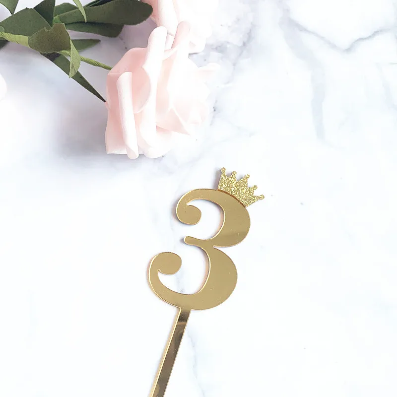0-9 Kronen-Zahlen Happy Birthday Tortendekoration Gold Acryl Hochzeit Party Cupcake Topper für Babyparty Geschenk Dessert Dekoration – Detail 7