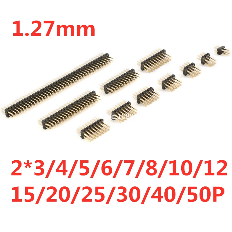 10PCS 1.27mm Double Row Male Pin Header Connector 1.27 Pinheader Through Holes PCB Strip Socket 2*3/4/5/6/7/8/10/12/15/20/40p