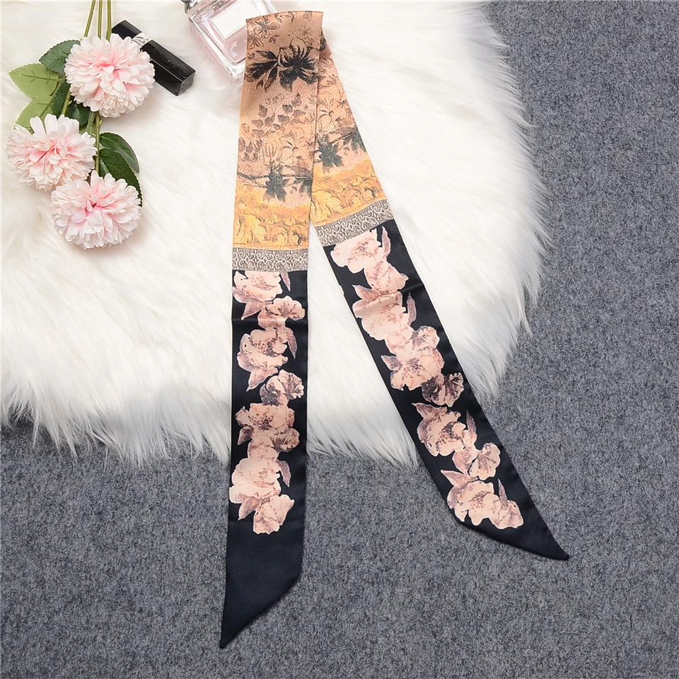 2023 New Design Brand Twill 100% Silk Scarf Women Bag Scarves Wrist Towel Foulard Head Scarf Summer Neckerchief For Ladies